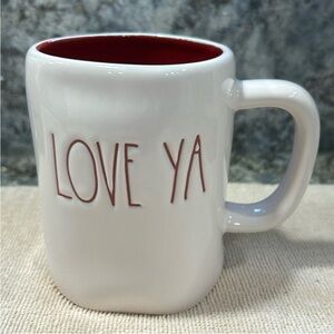 Rae Dunn “LOVE YA” 16 oz Ceramic Mug White Red Interior Valentine Coffee Cup